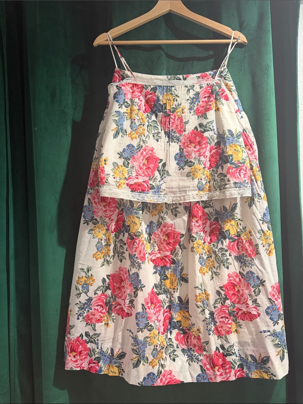 Wayf Floral Two-Piece Cotton Camisole Top & Skirt Set.
